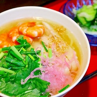 鶏と海老のにゅうめん